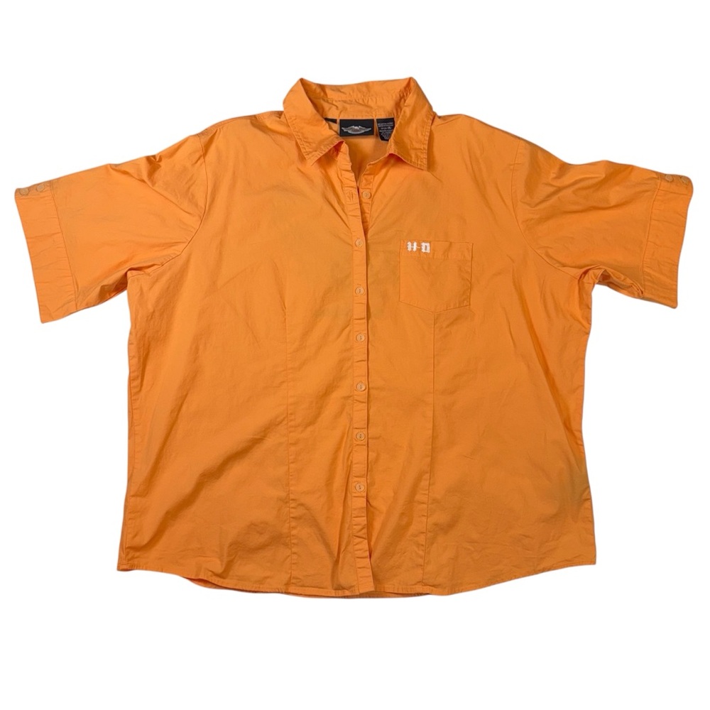 Harley-Davidson Button Up Shirt Women's‎ Size 2W Plus Orange Embroidered